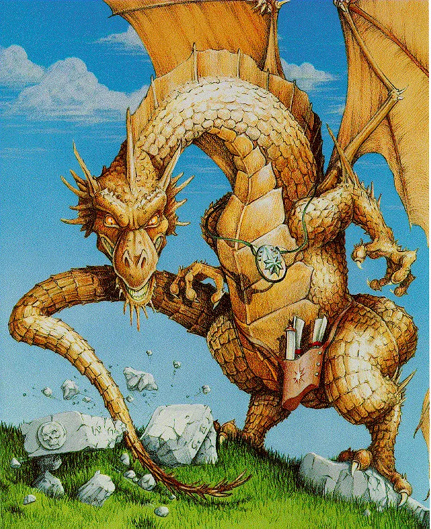 Gold Dragon Smashing Stones on a Hill
