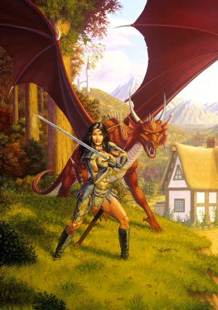 Warrior Woman and the Red Dragon by Larry Elmore