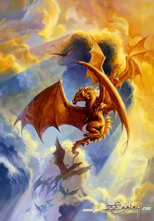 Golden Dragon in the Clouds by Jeff Easley