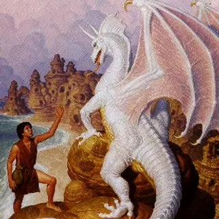 Boy Greeting a White Dragon by the Sea by Tim Hildebrandt